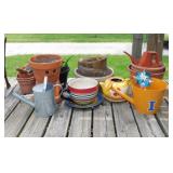 Terracotta, metal & plastic patio planters -