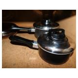 2 T-Fal non-stick pans w/ stainless lids