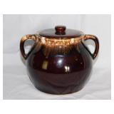 USA brown drip glaze pottery bean crock w/ lid