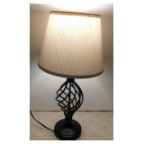 Modern twisted metal table lamp w/ linen shade,