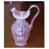 Signed Fenton dusty rose opalescent glass pitcher,