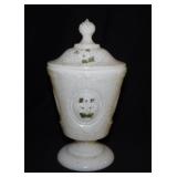 Signed Fenton Ivory Romance Collection candy dish