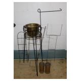 Brass planter - Wrought iron garden flag stakes -