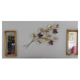 Brass leaf wall art - 2 framed mirrors, 9' x 20'