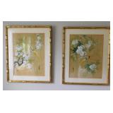 Two Asian bird prints, double matted & framed,