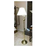 Brass bridge floor lamp w/ pleated linen shade
