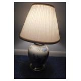 Floral table lamp w/ pleated linen shade, 21' tall