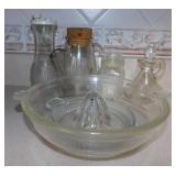 Glasbake bowl - Juicer - Cruet w/ stopper & more