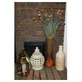 Glass & brass lantern w/ flameless candle -
