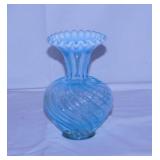 Fenton blue opalescent swirl vase, 6' tall,
