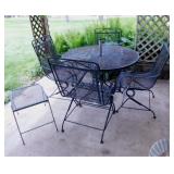 Metal mesh patio table w/ rocker chairs & two