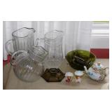 3 vintage glass pitchers - Porcelain teapot & more