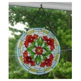 Floral stained glass window sun catcher panel,