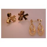 2 pair 14K yellow gold pierced earrings,
