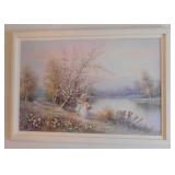Vintage Pink Lake textured canvas print by Walter,