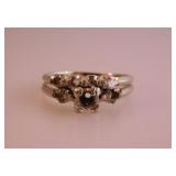 14K white gold & platinum wedding band ring set w/