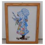 2 Kitschy Holly Hobbie embroidered wall art pieces