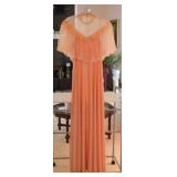 2 vintage dresses: Peach spaghetti strap gown w/