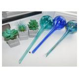 3 blown glass plant watering globes, 11' tall -