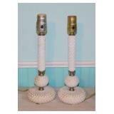 Pair hobnail milk glass boudoir lamps, no shades,