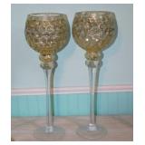 Pair glass goblet candle holders, 15.5' tall