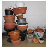 Terra cotta and plastic planters
