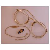 Three gold filled pieces: Antique eyeglasses -