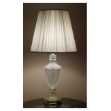Pair of brass & glass table lamps w/ pleated