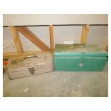 2 vintage metal toolboxes, largest is 18' wide