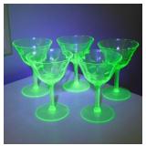 5 etched Uranium optic Depression glass