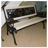 Cast iron frame patio park bench w/ cupid motif,