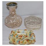 1982 Arnart Ivory Dynasty resin & brass vase with