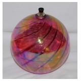 Blown swirl glass sphere oil lamp, 5' tall -