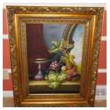 Still life on canvas in gilded ornate frame, 27'