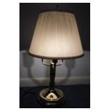 Brass table lamp w/ 3 lights & shade, 21' tall
