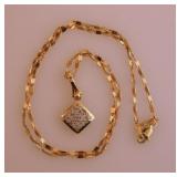 14K yellow gold diamond cluster pendant with 16'