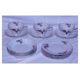 Antique Moss Rose porcelain teacups & saucers,