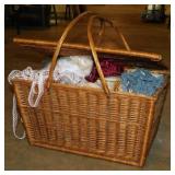 Lace trim in wicker picnic basket, 18" x 12" x