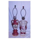 2 vintage porcelain table lamps w/ glass ball
