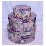 3 floral print hat boxes, largest is 13" diameter