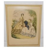 2 antique Godey fashion prints in frames, 15" x