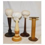 3 wooden hats stand - Antique bobbin