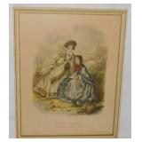 2 antique Godey fashion prints in frames, 15" x
