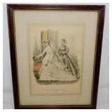 2 antique Godey fashion prints, matted & framed,