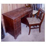 Walnut double pedestal desk w/ lyre back chair,