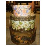 3 hat storage boxes, largest 14" diam.