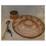 Pink Depression glass rolled edge console bowl -