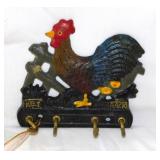 Farm house wall dï¿½cor: Cast iron chicken key rack
