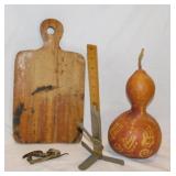 Native American tribal painted gourd, 13" tall -