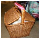 Large wicker basket w/ bags of lace